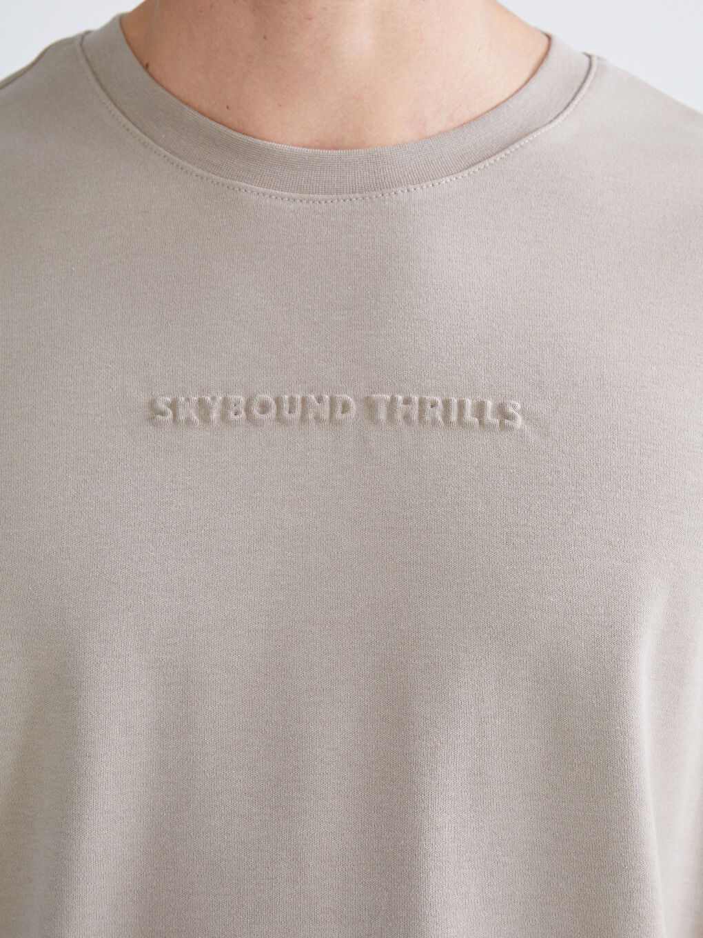 Bej Bisiklet Yaka Baskılı Erkek Tişört-2