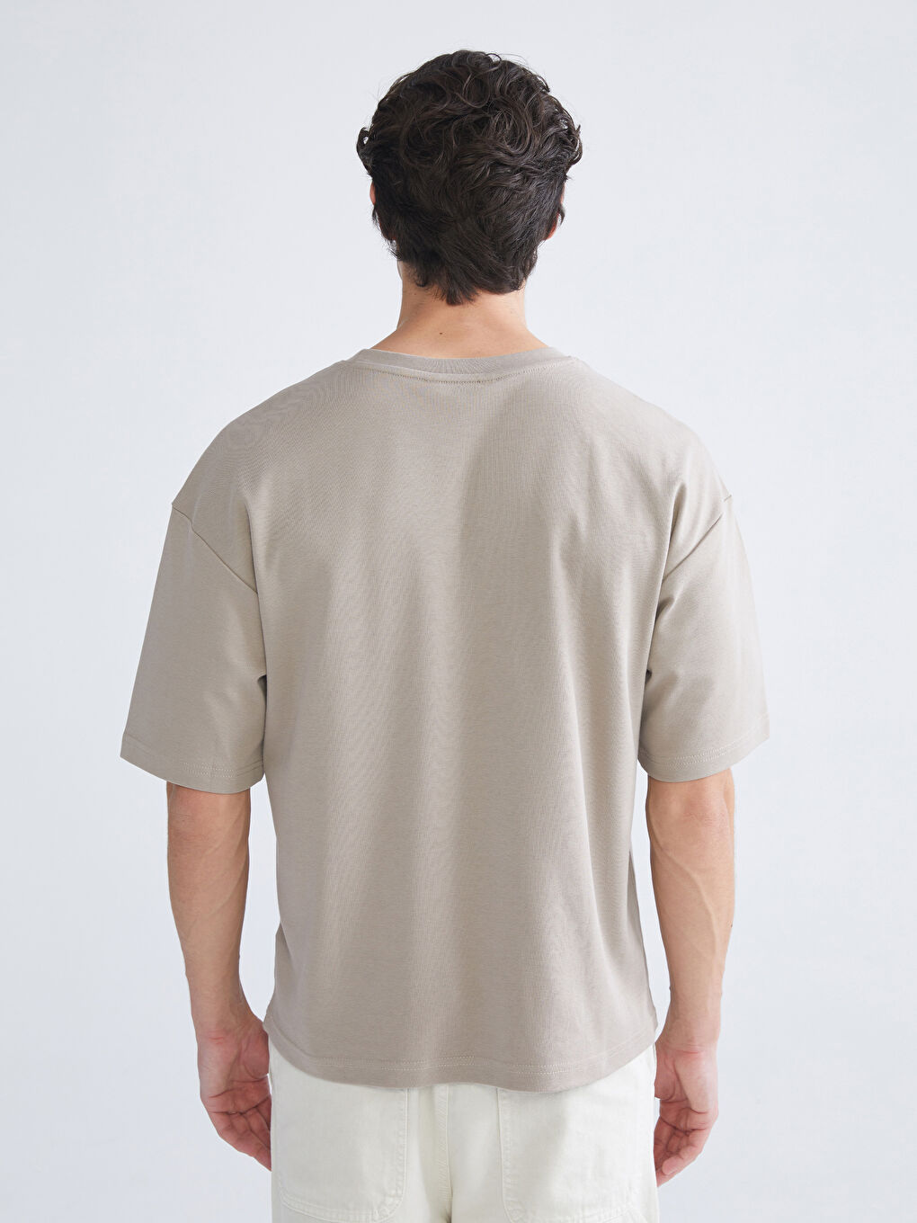 Bej Bisiklet Yaka Baskılı Erkek Tişört-3