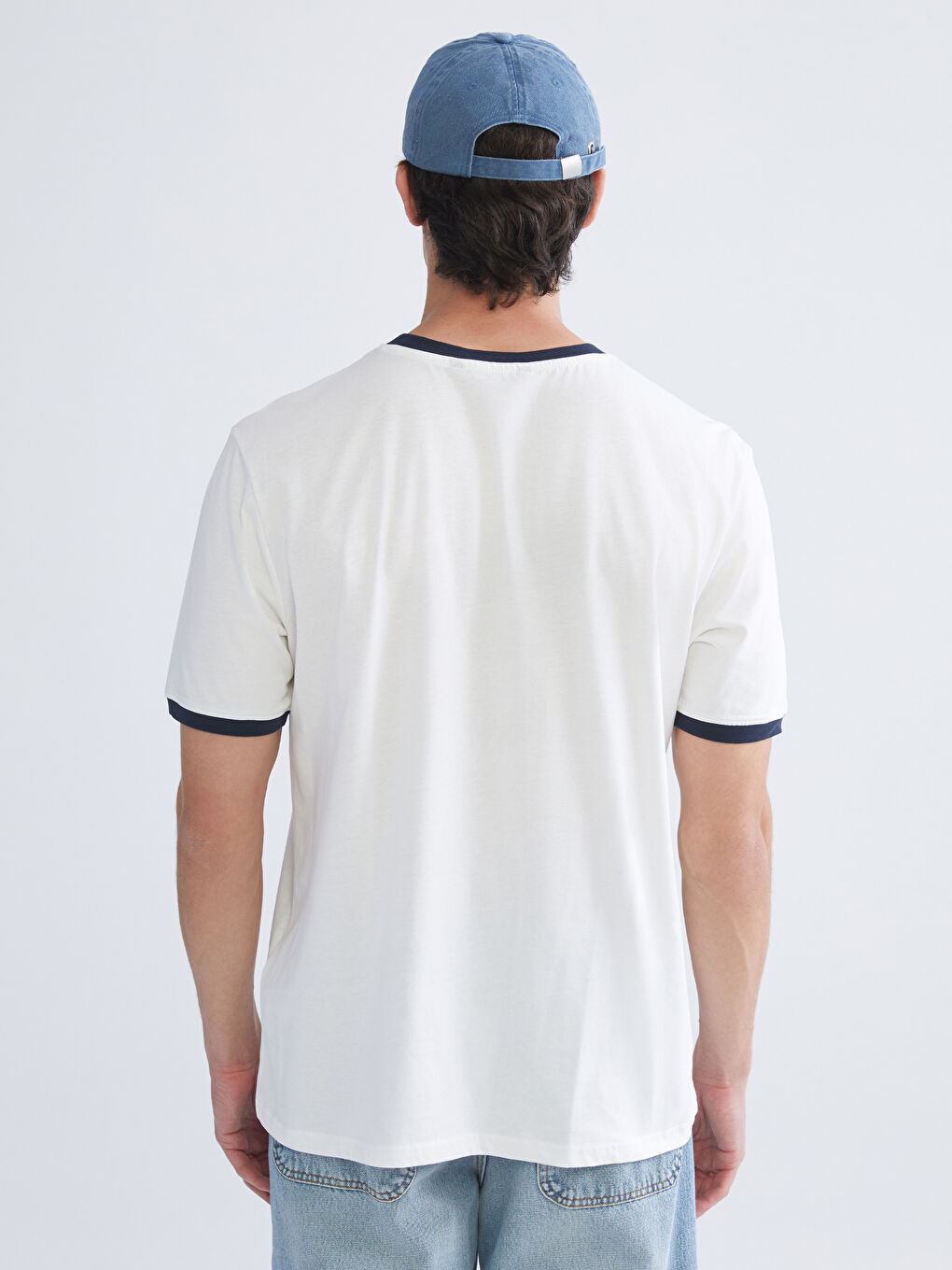 Ekru Bisiklet Yaka Baskılı Penye Erkek Tişört-3