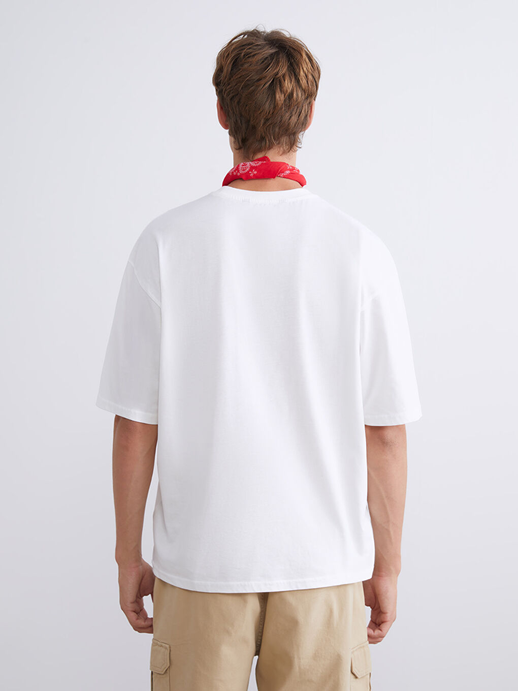 Ekru Bisiklet Yaka Baskılı Penye Erkek Tişört-3