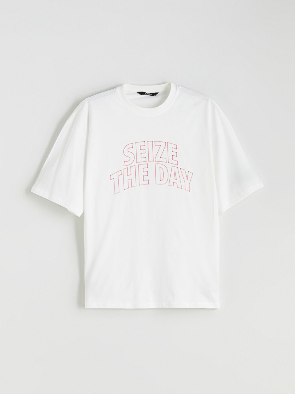 Ekru Bisiklet Yaka Baskılı Penye Erkek Tişört-4