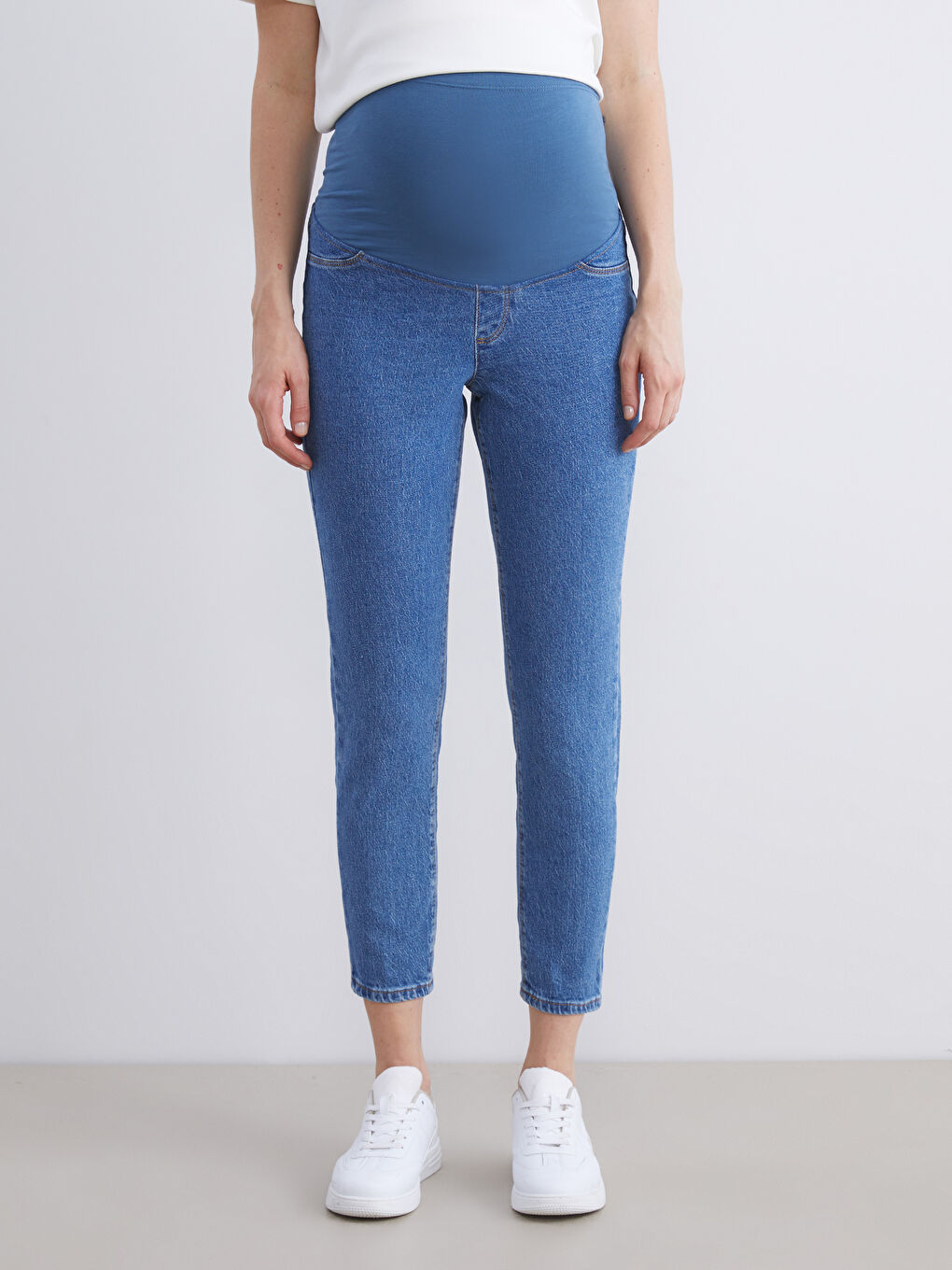 İndigo Karın Panelli Slim Mom Hamile Jean Pantolon-2