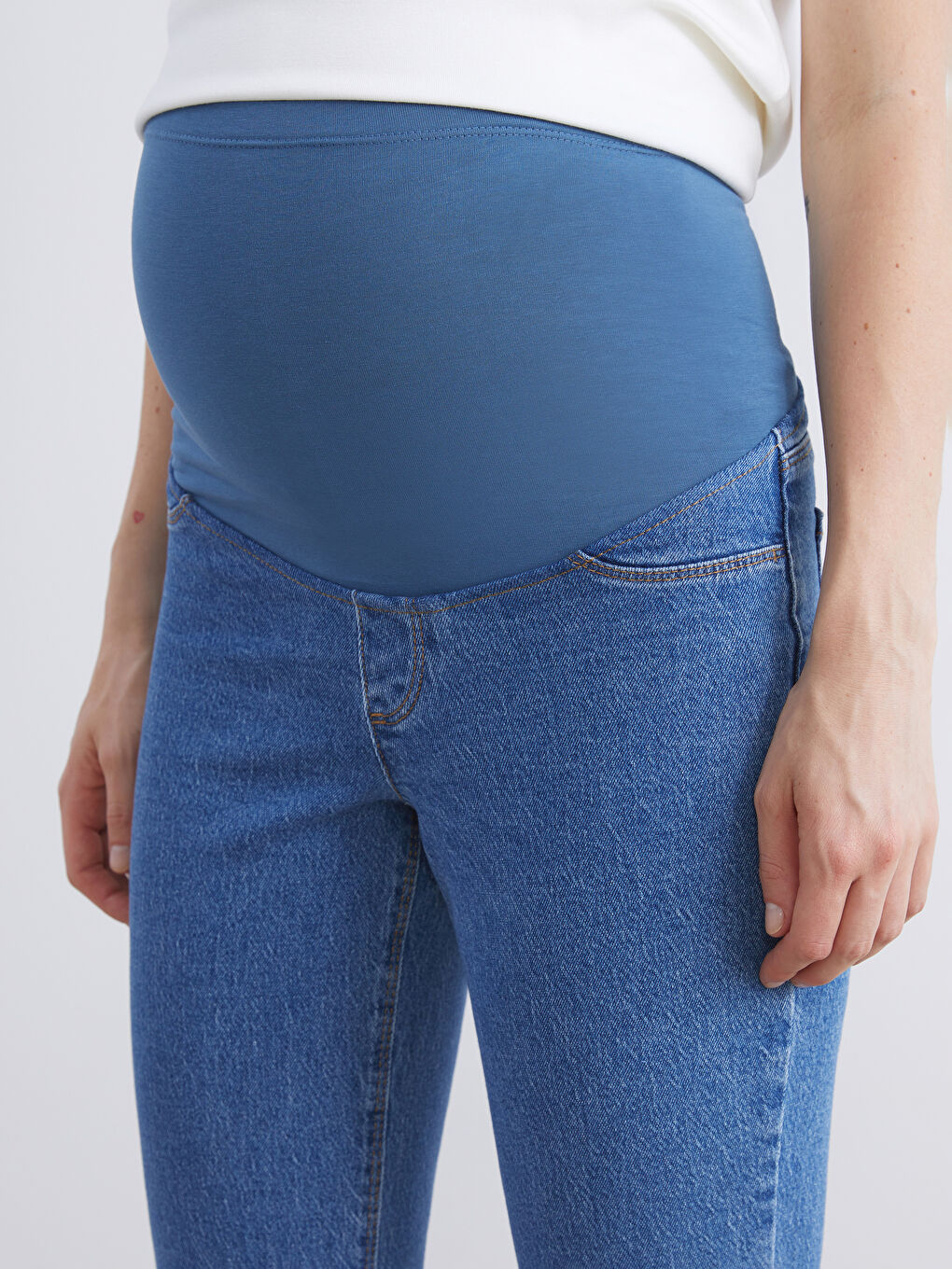 İndigo Karın Panelli Slim Mom Hamile Jean Pantolon-3