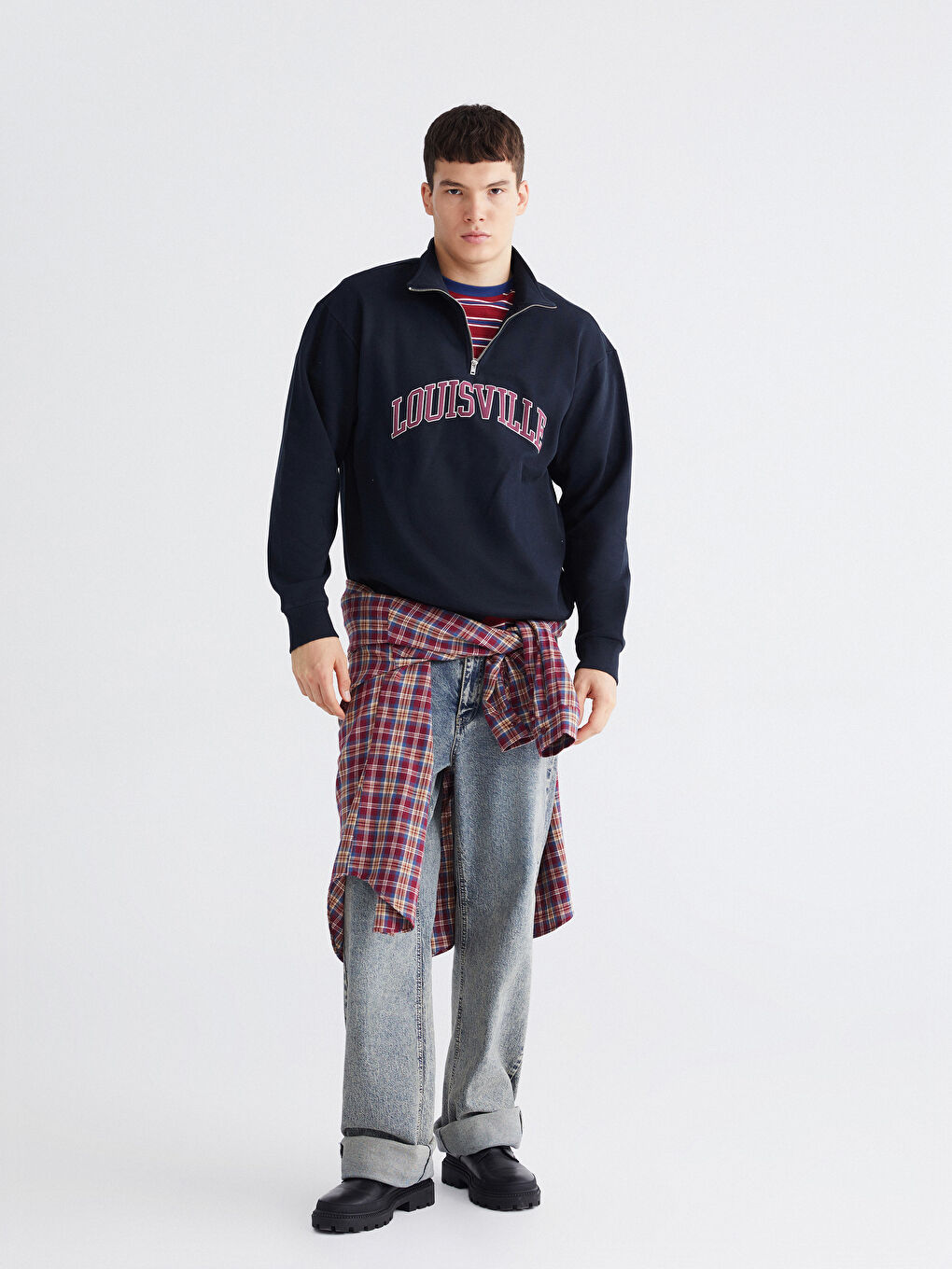 Funnel Neck Printed Men's Sweatshirt-1