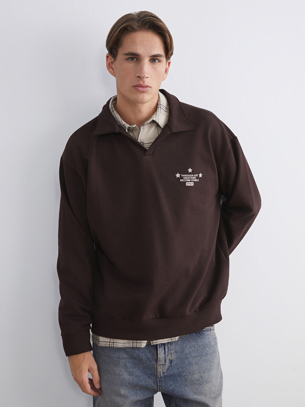 Polo Neck Printed Men's Sweatshirt