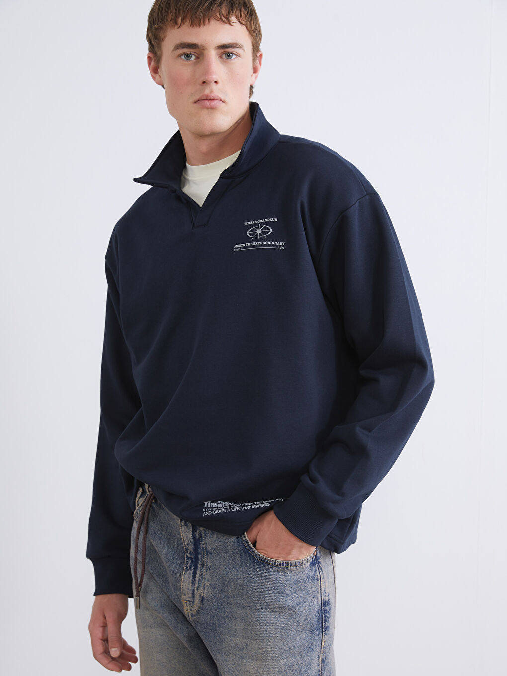 Funnel Neck Printed Men's Sweatshirt