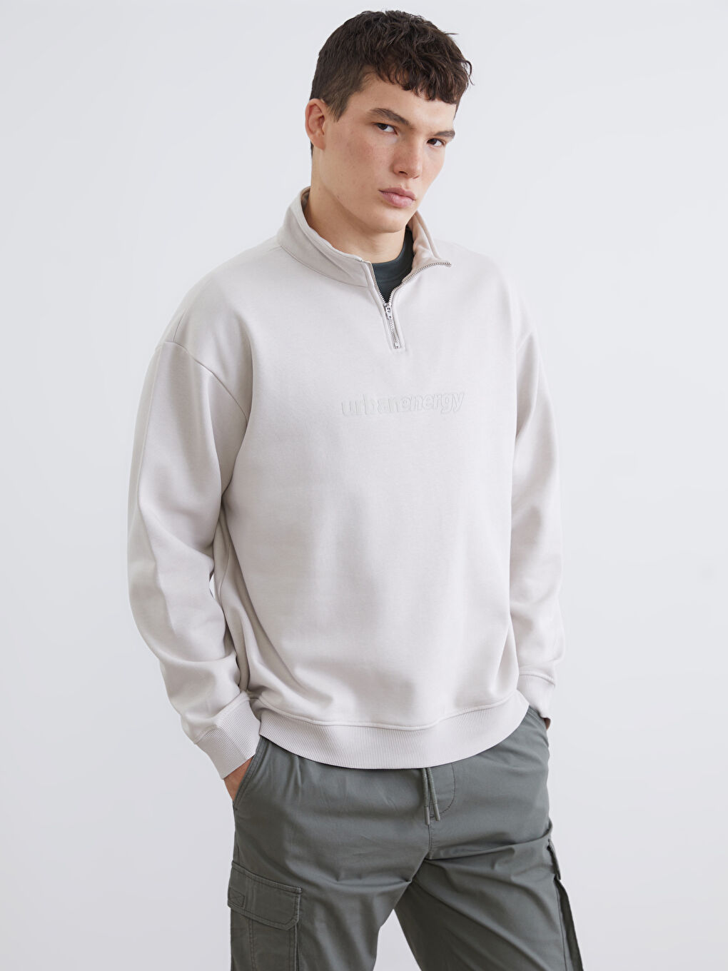 Funnel Neck Printed Men's Thick Sweatshirt