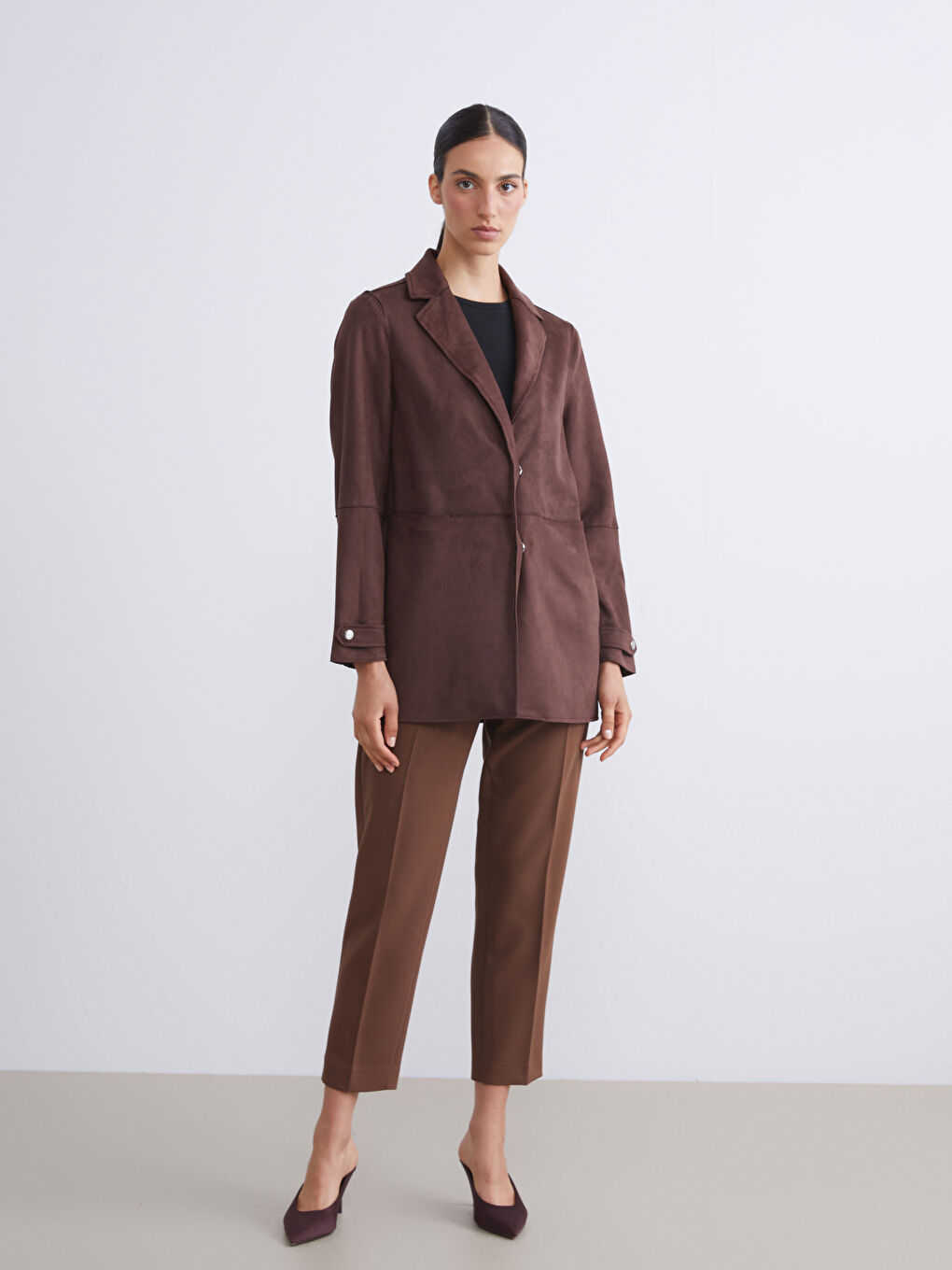 Kahverengi Kadın Süet Blazer Ceket-1