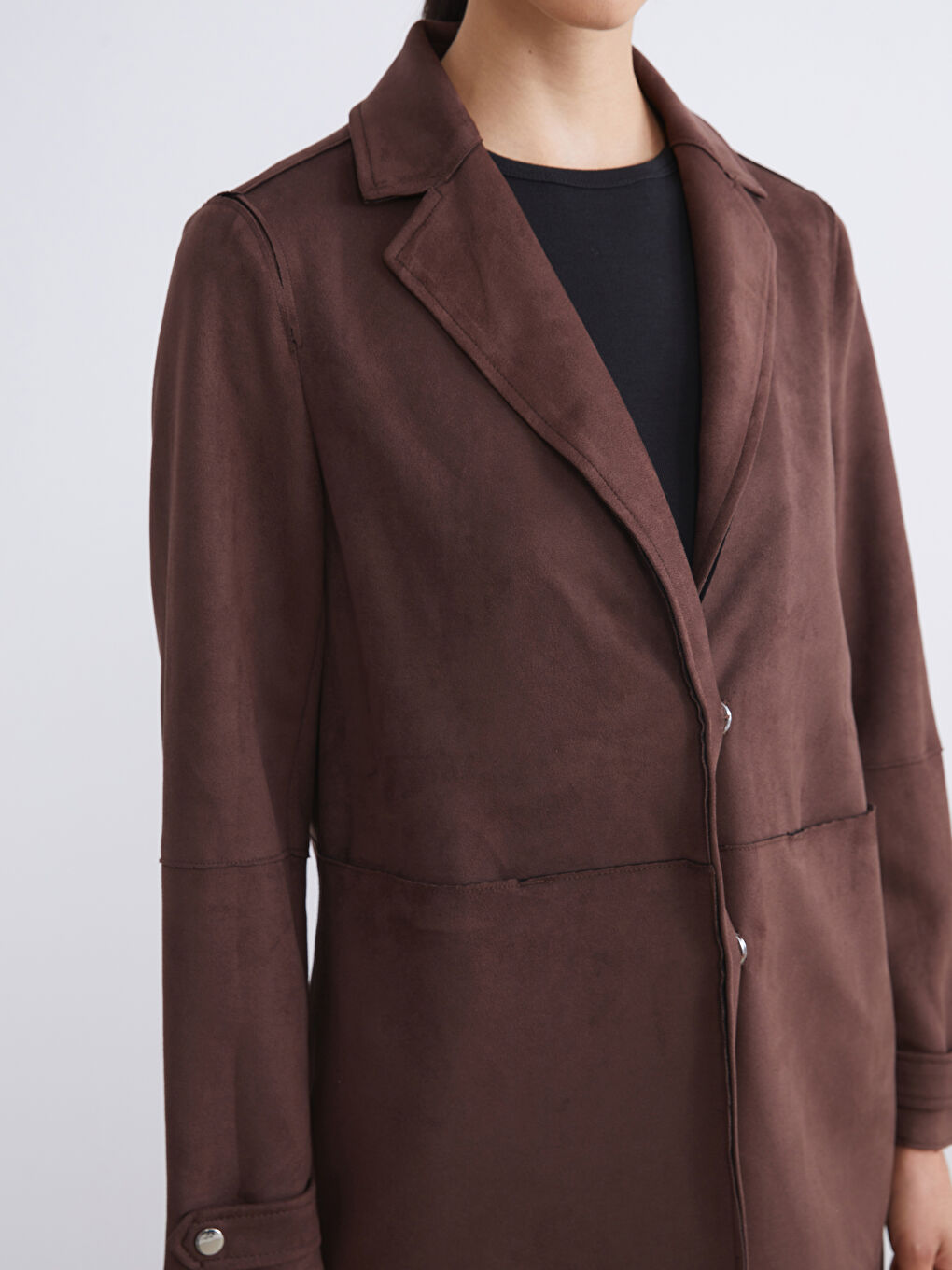 Kahverengi Kadın Süet Blazer Ceket-2