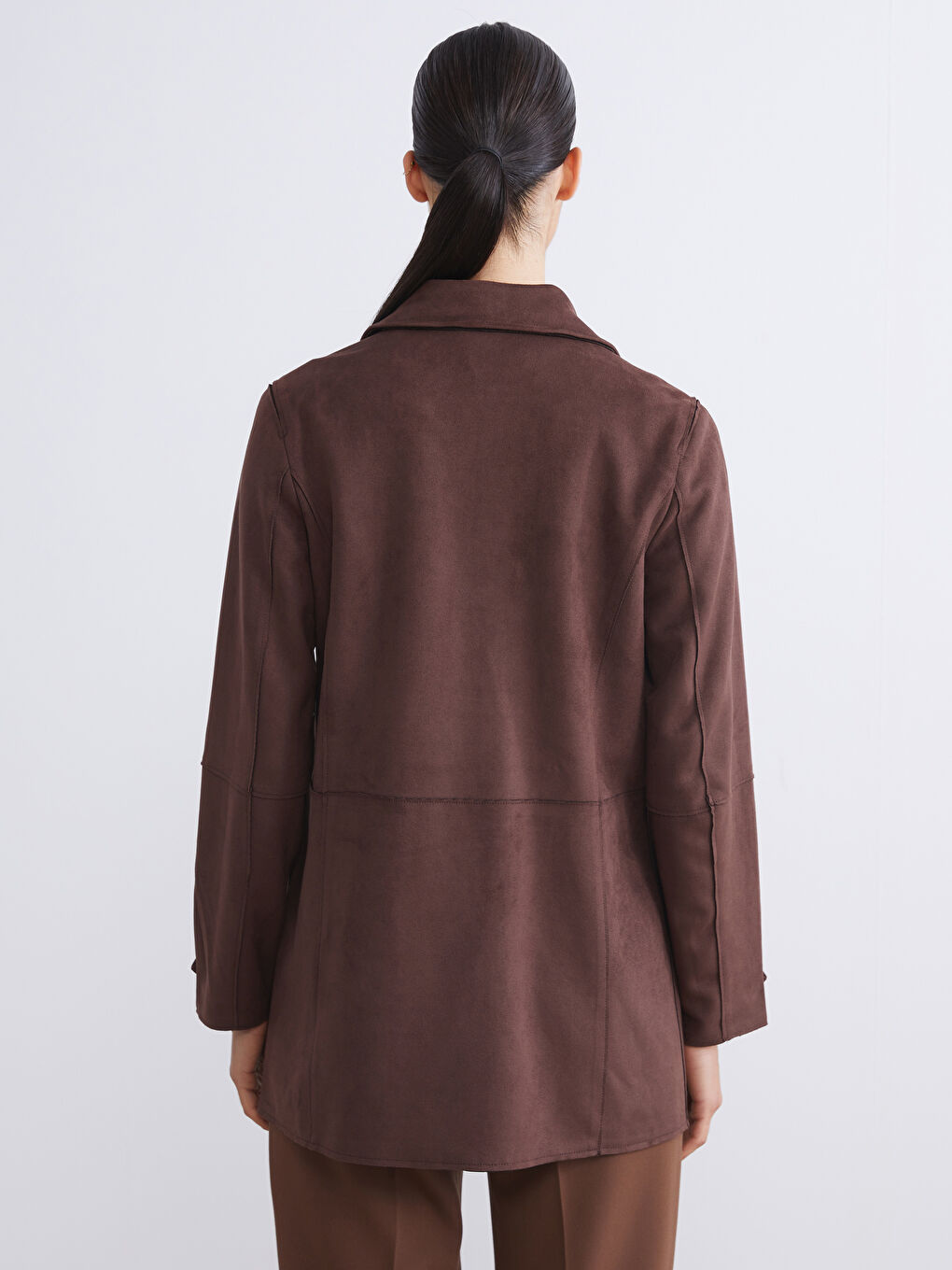 Kahverengi Kadın Süet Blazer Ceket-3