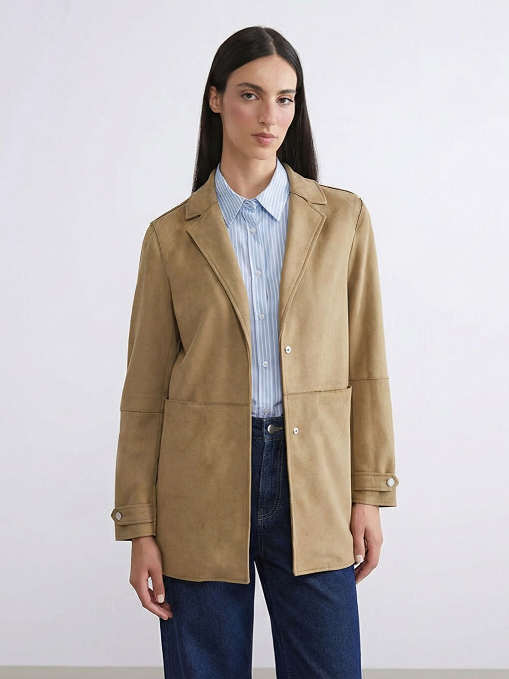 Haki Kadın Süet Blazer Ceket