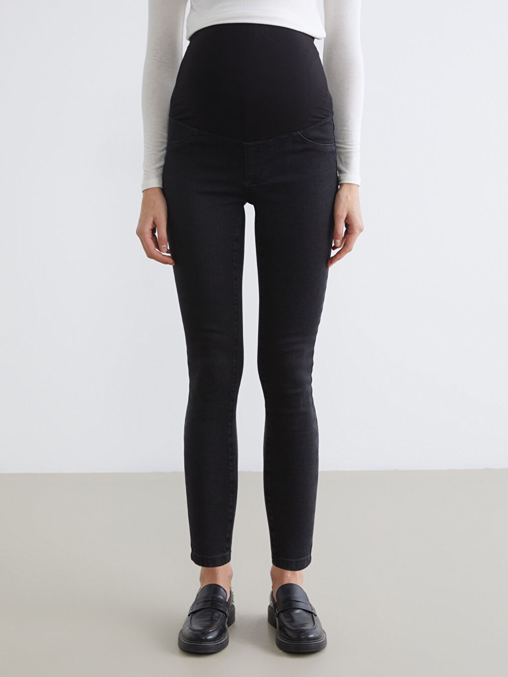 Siyah Karın Panelli Slim Mom Kadın Jean Pantolon-1