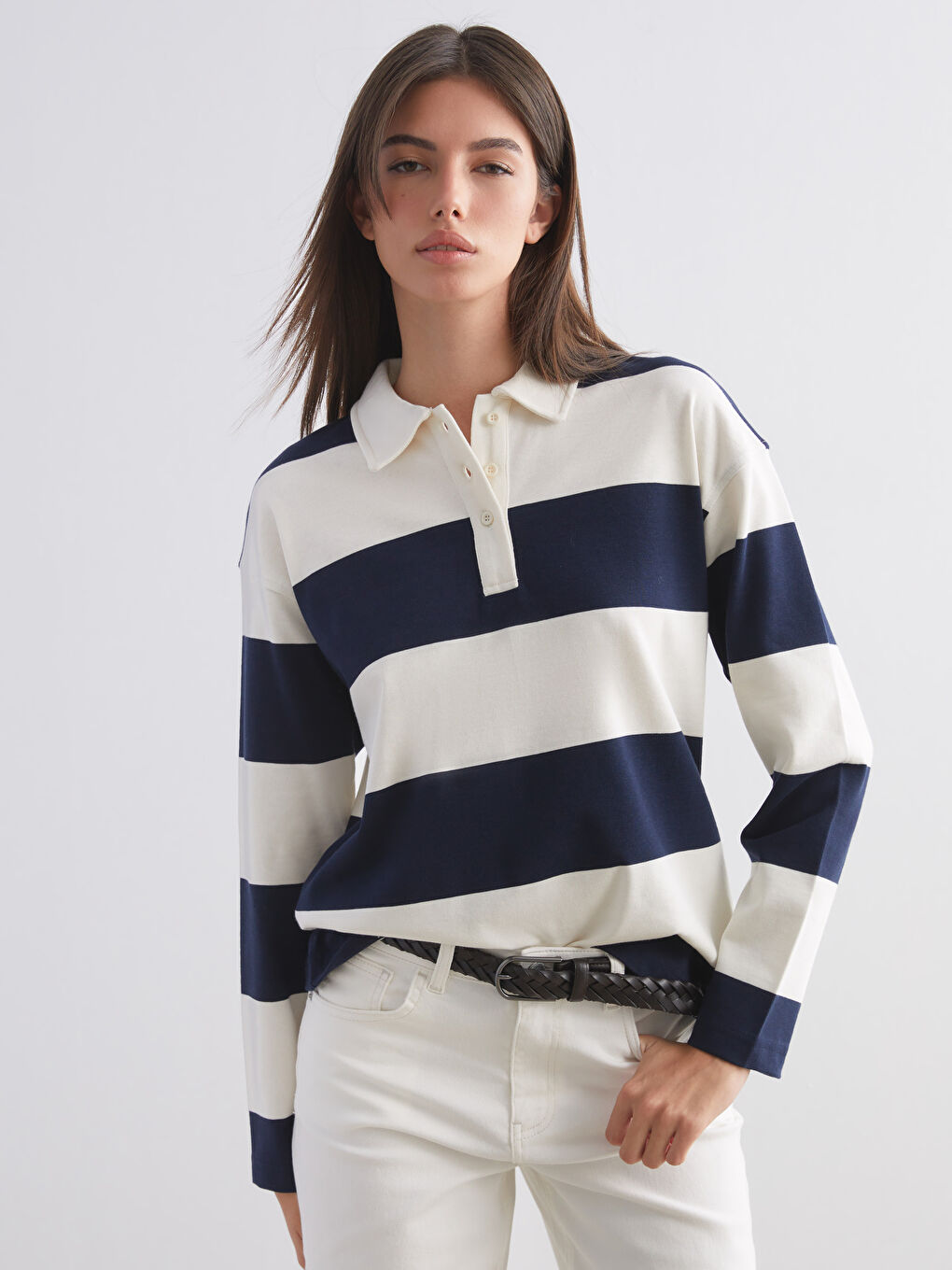 Polo Neck Striped Women's T-Shirt