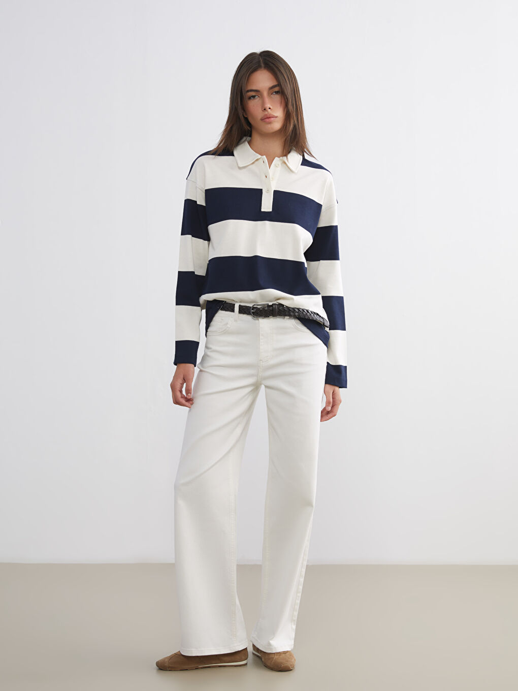 Polo Neck Striped Women's T-Shirt-1