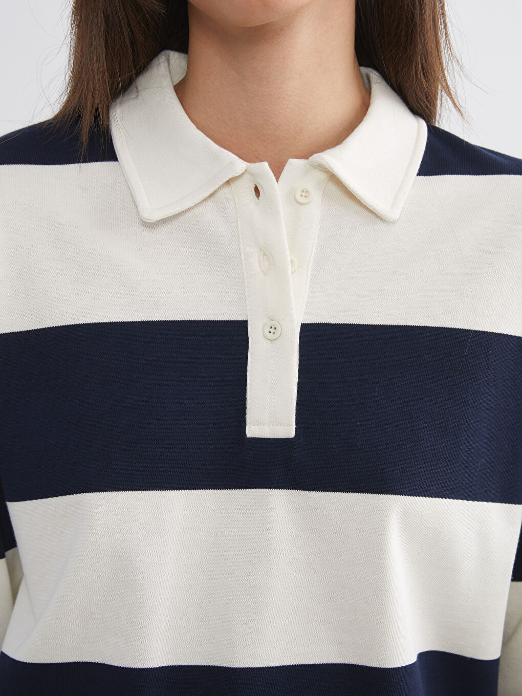 Polo Neck Striped Women's T-Shirt-2