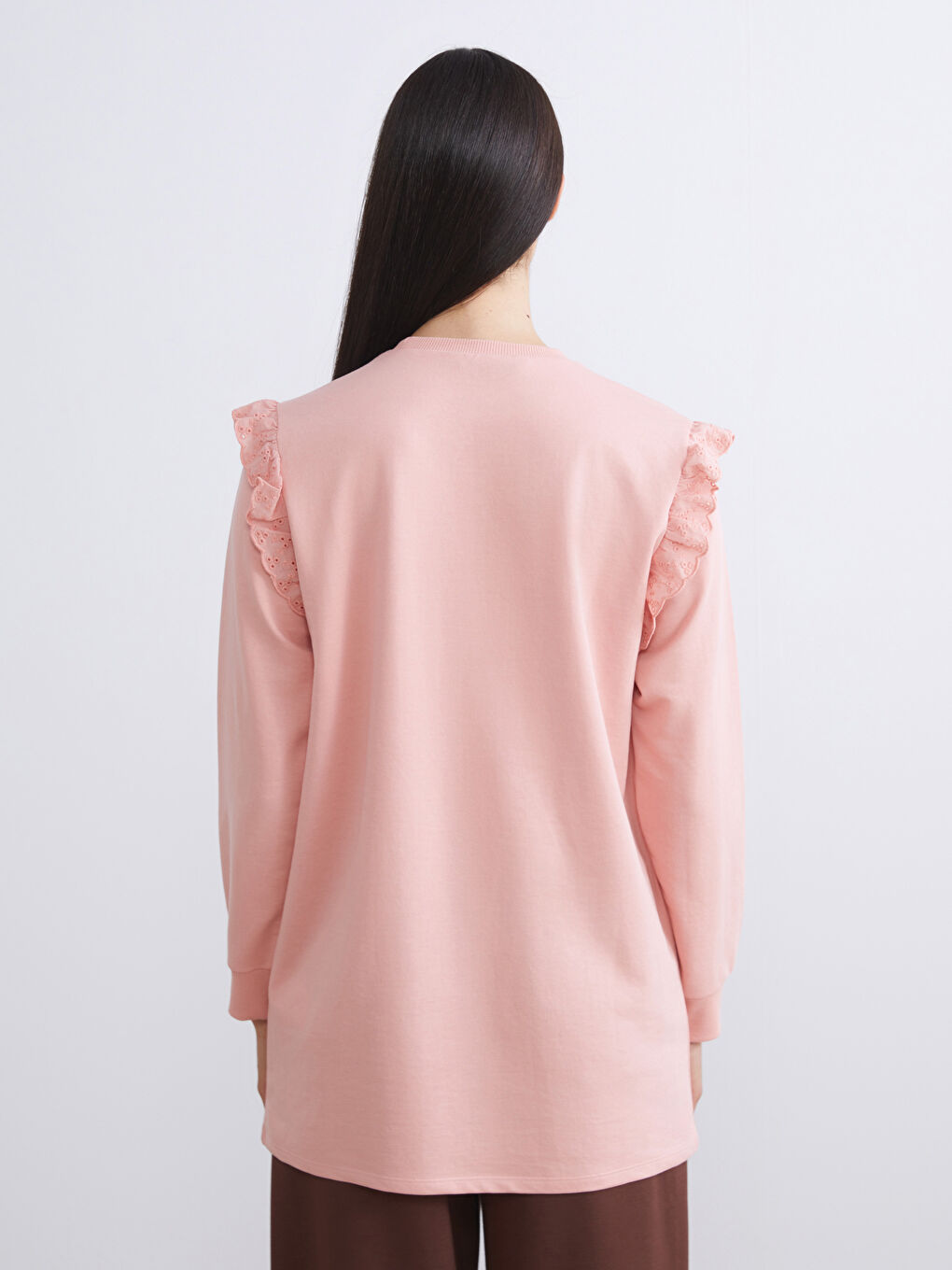 Pembe Bisiklet Yaka Kadın Sweatshirt Tunik-3