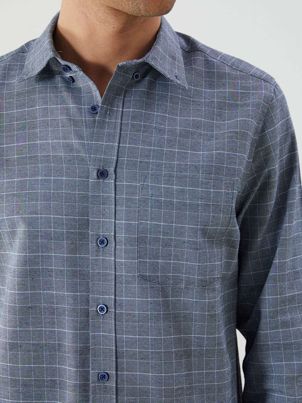 Regular Fit Long Sleeve Plaid Gabardine Men's Shirt-2