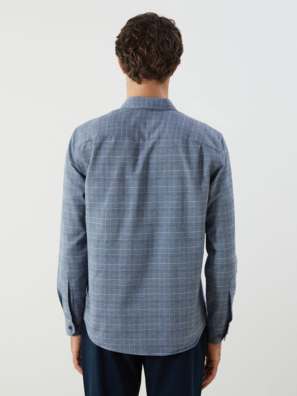 Regular Fit Long Sleeve Plaid Gabardine Men's Shirt-3