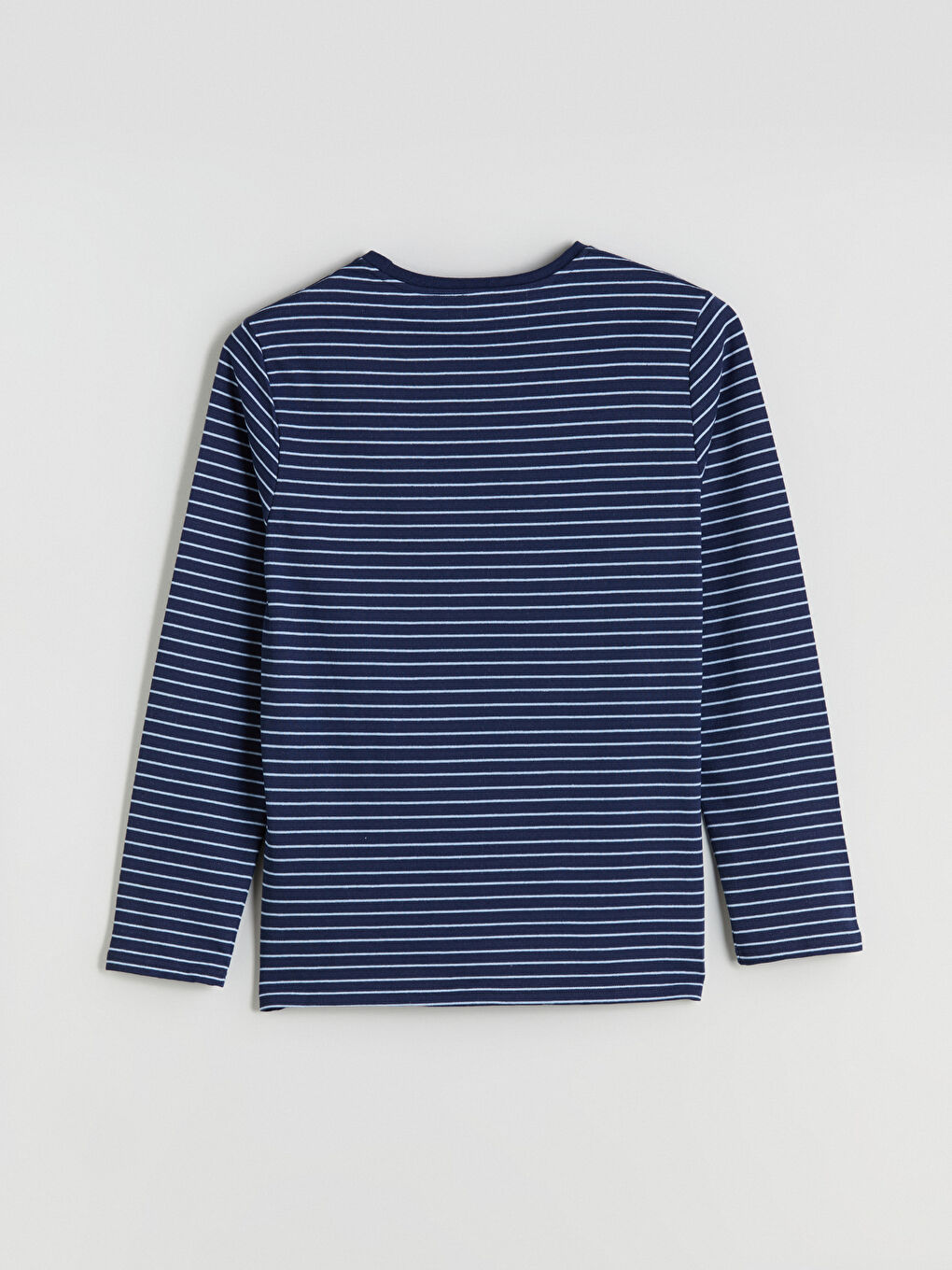 Lacivert Bisiklet Yaka Uzun Kollu Çizgili Erkek Tişört-5