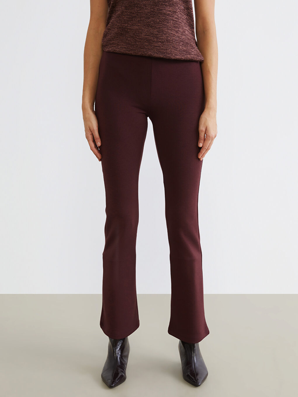 Bordo Beli Lastikli Kadın Tayt Pantolon-1