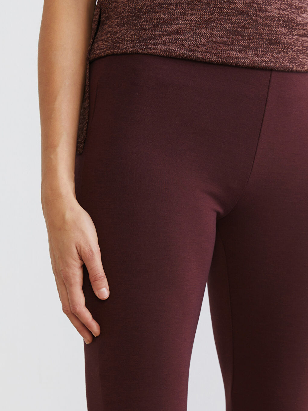 Bordo Beli Lastikli Kadın Tayt Pantolon-2