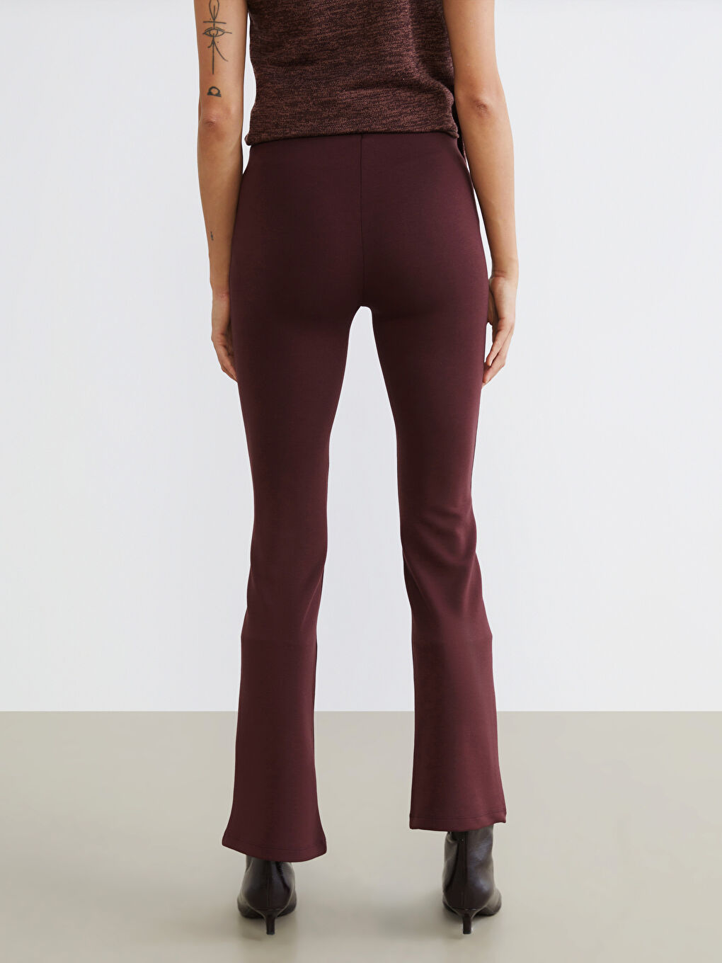 Bordo Beli Lastikli Kadın Tayt Pantolon-3