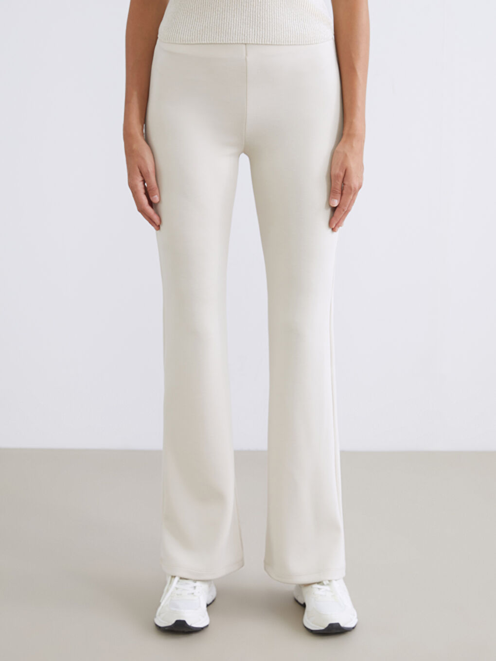 Bej Beli Lastikli Kadın Tayt Pantolon-1