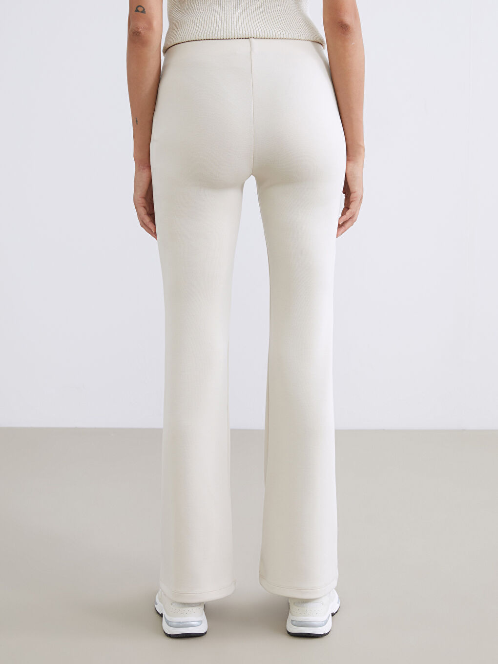 Bej Beli Lastikli Kadın Tayt Pantolon-3