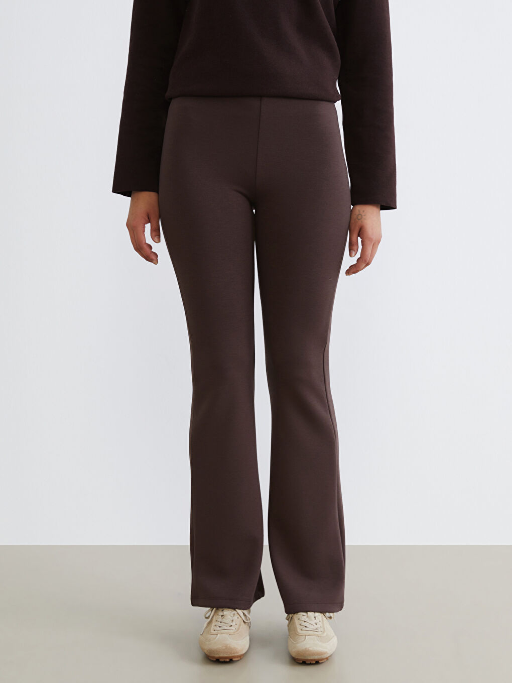 Kahverengi Beli Lastikli Kadın Tayt Pantolon-1