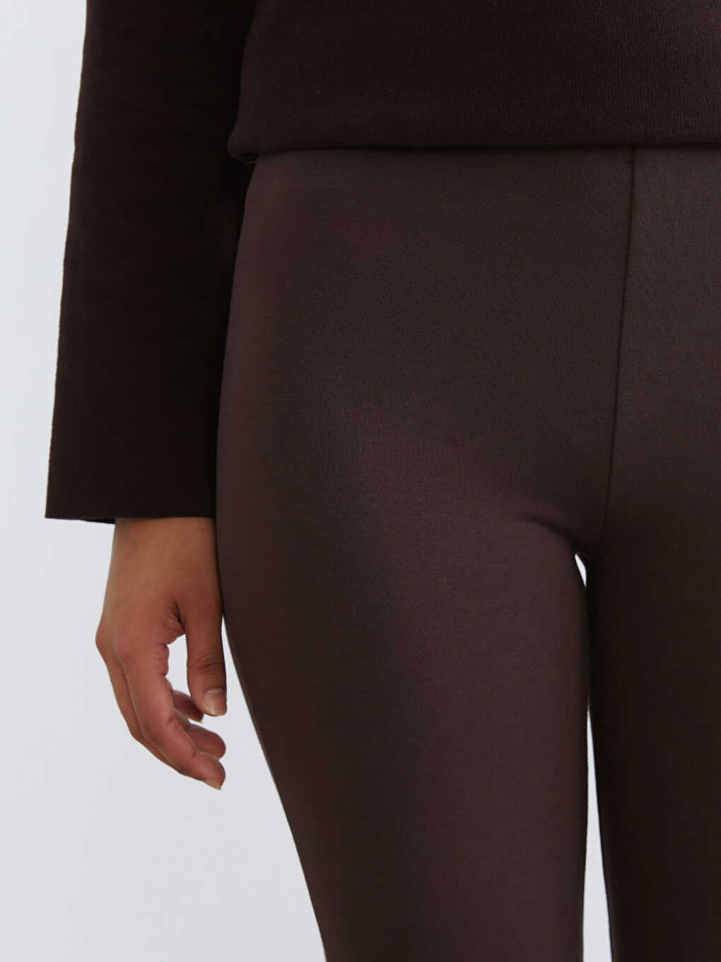 Kahverengi Beli Lastikli Kadın Tayt Pantolon-2