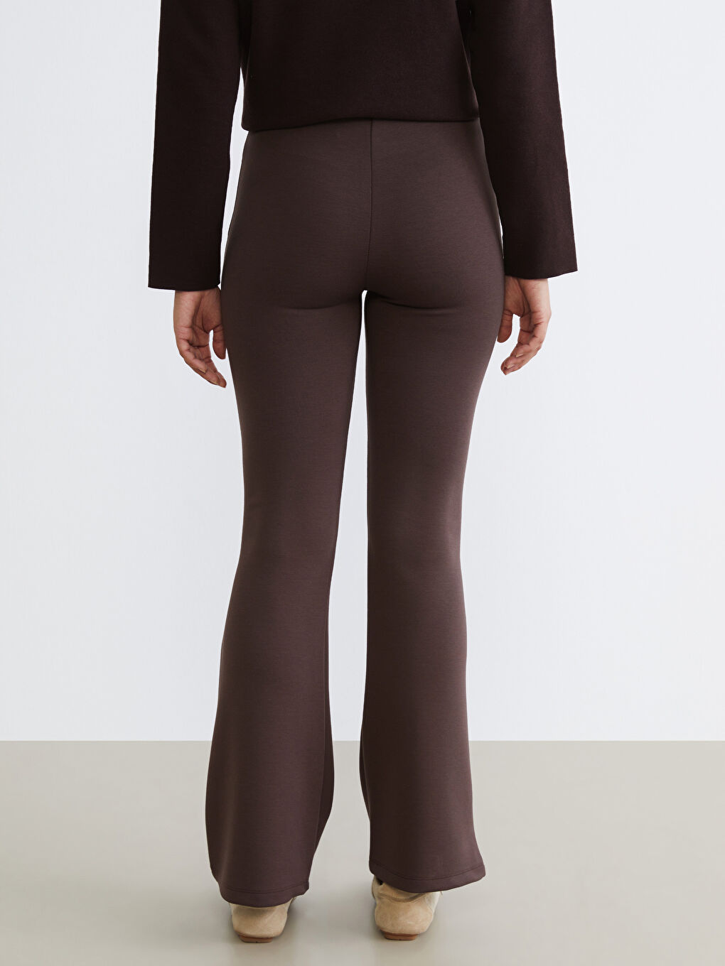 Kahverengi Beli Lastikli Kadın Tayt Pantolon-3