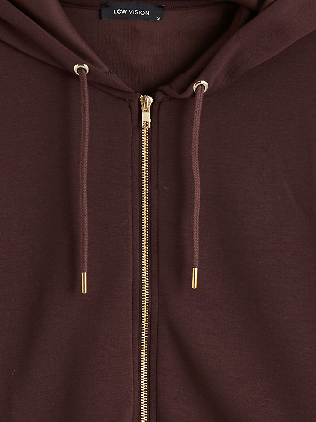 Bordo Kapüşonlu Kadın Fermuarlı Sweatshirt-1