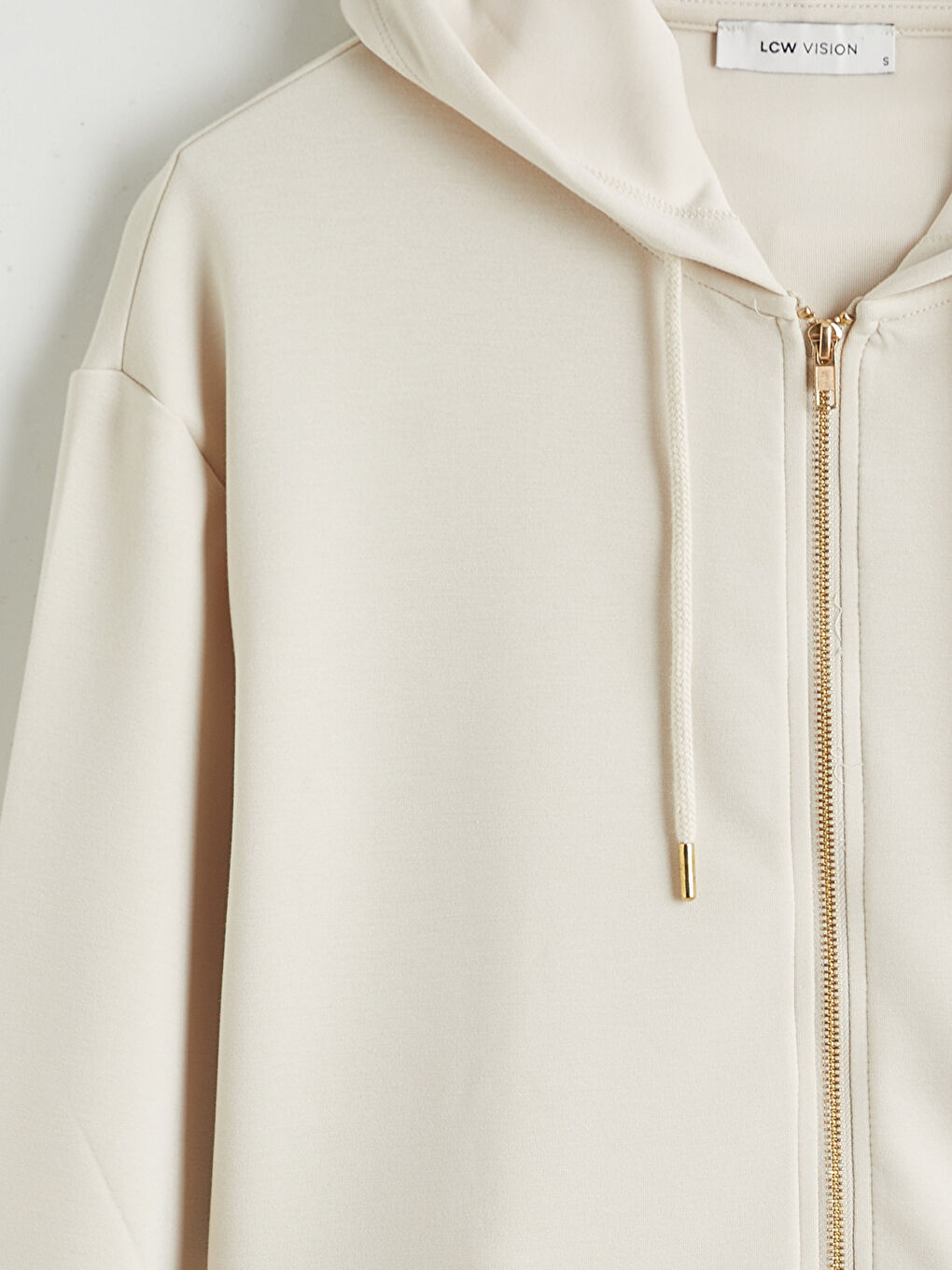 Bej Kapüşonlu Kadın Fermuarlı Sweatshirt-1