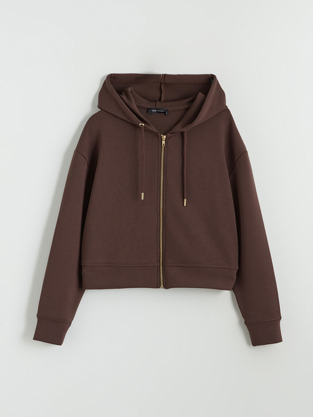 Kahverengi Kapüşonlu Kadın Fermuarlı Sweatshirt-4