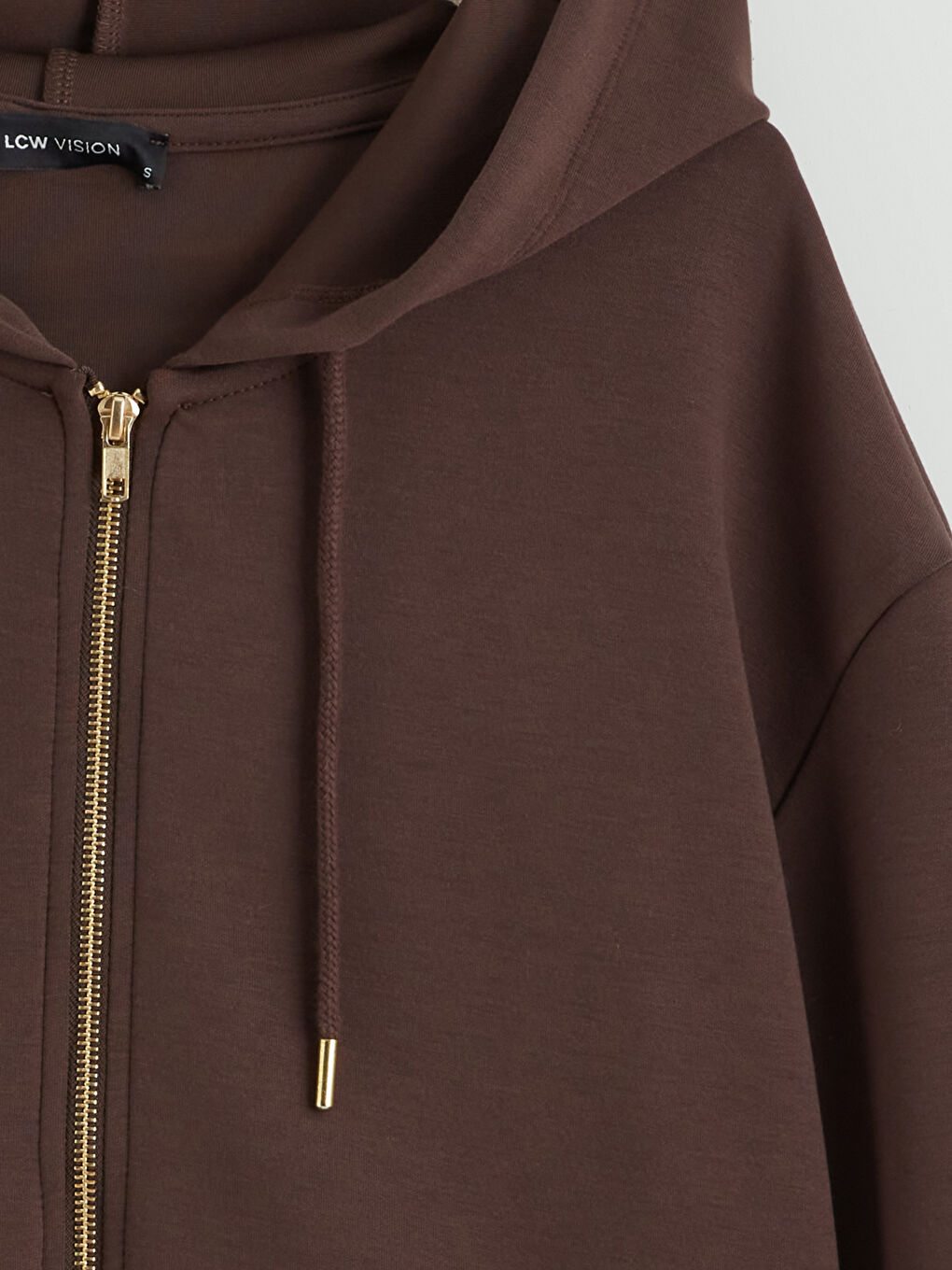 Kahverengi Kapüşonlu Kadın Fermuarlı Sweatshirt-5