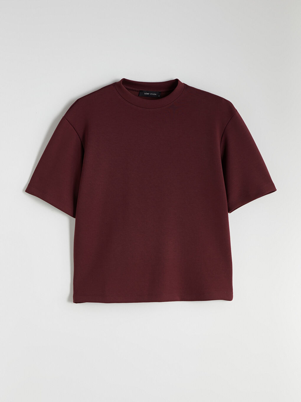 Bordo Bisiklet Yaka Kadın Tişört-4