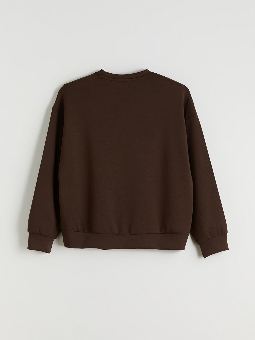 Kahverengi Bisiklet Yaka Oversize Kadın Sweatshirt-4