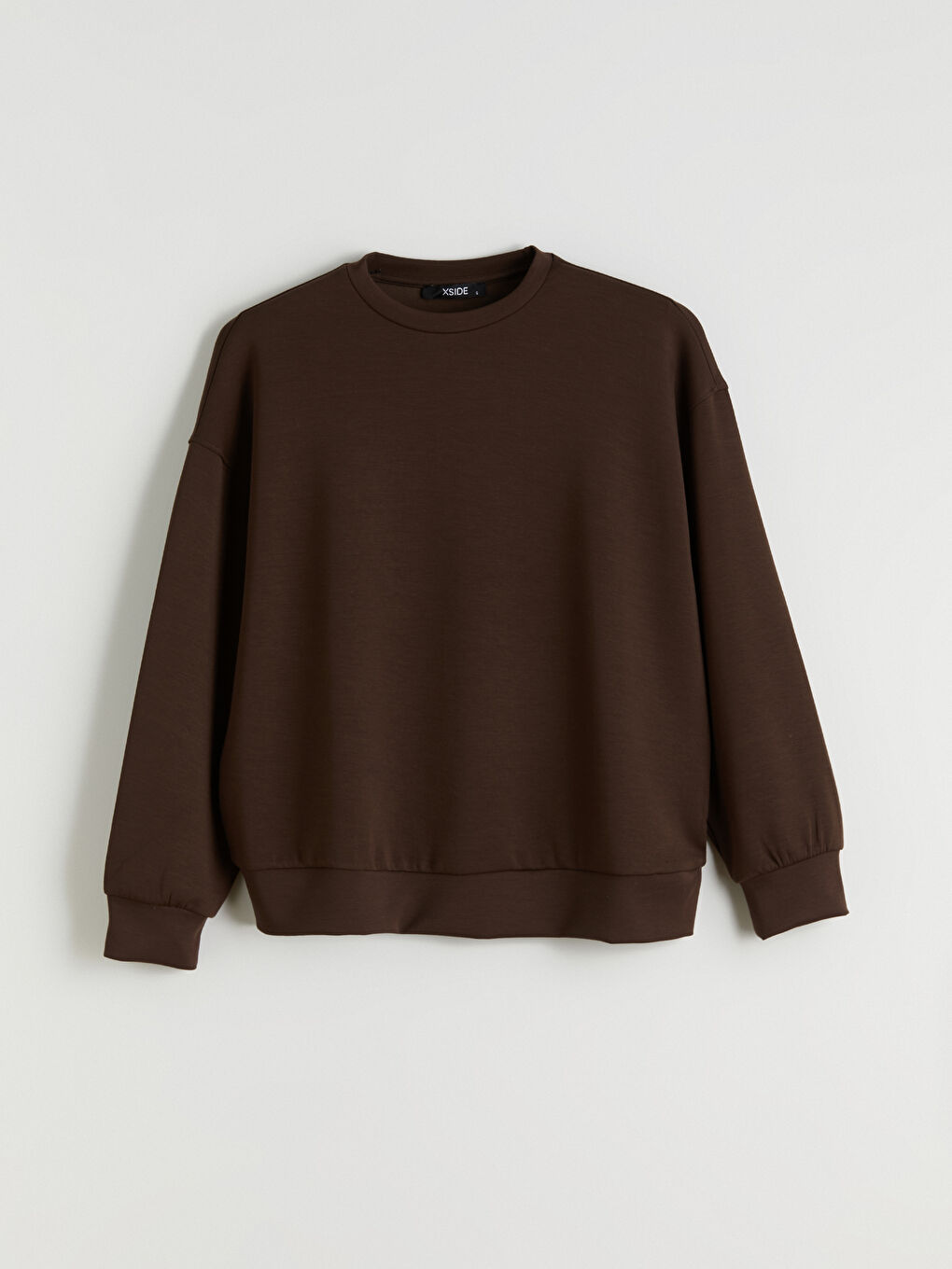Kahverengi Bisiklet Yaka Oversize Kadın Sweatshirt-5