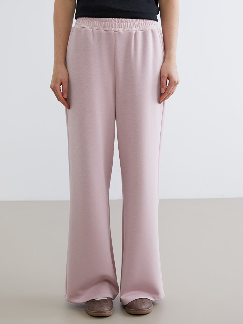 Pembe Beli Lastikli Geniş Paça Kadın Eşofman Altı-1