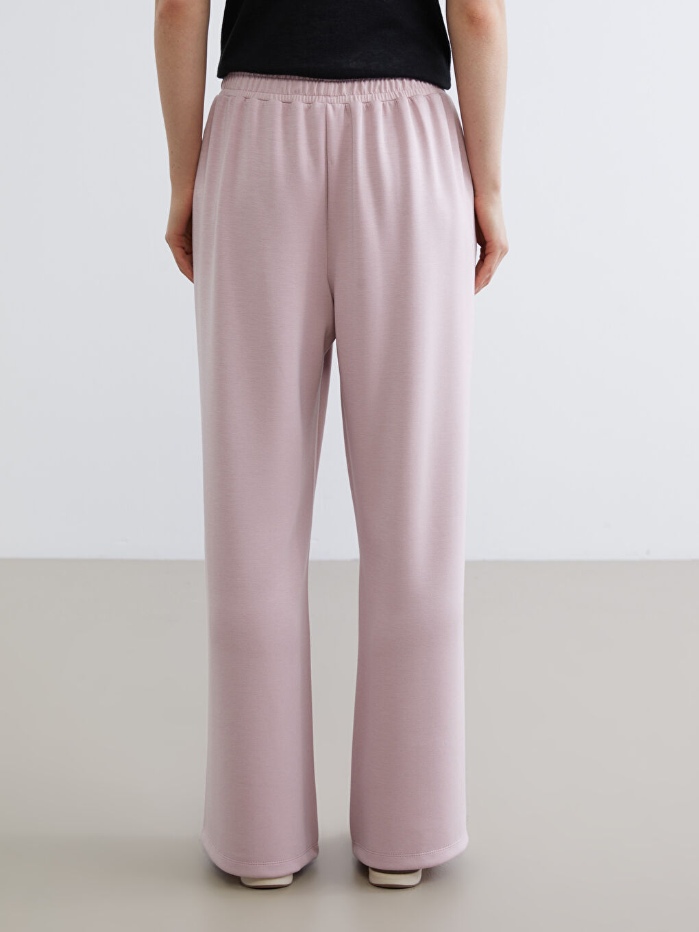 Pembe Beli Lastikli Geniş Paça Kadın Eşofman Altı-3