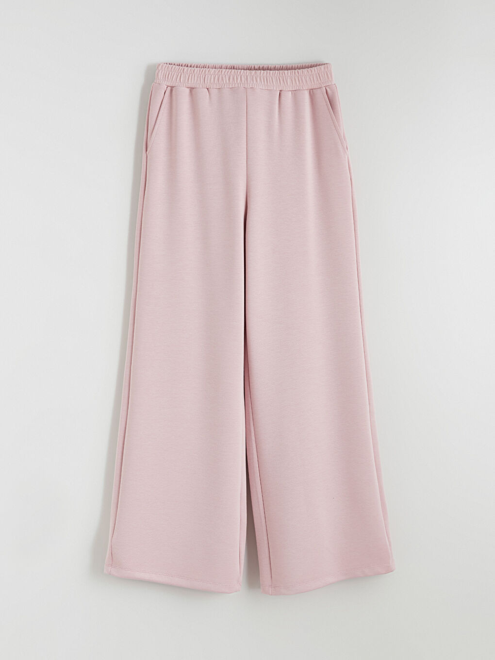 Pembe Beli Lastikli Geniş Paça Kadın Eşofman Altı-4