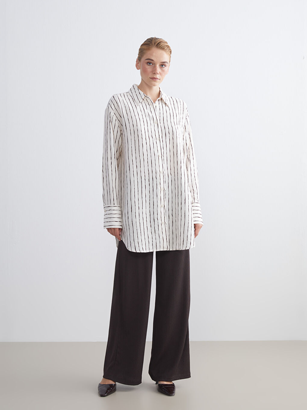 LCW Modest Striped Women's Shirt Tunic -W5I257Z8-LEW