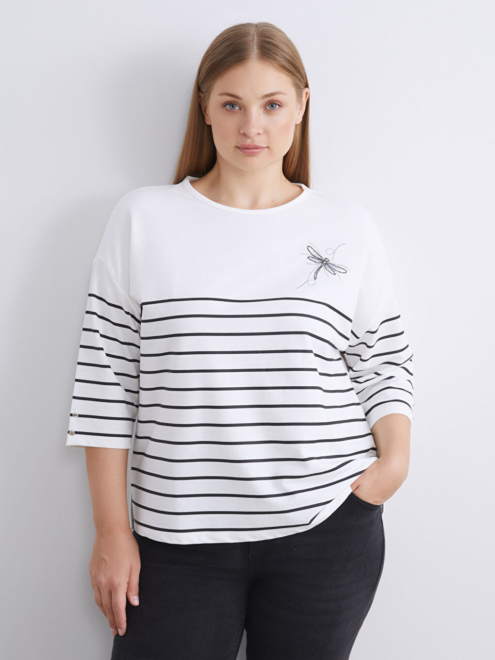 Crew Neck Striped Jersey Women's T-Shirt-2