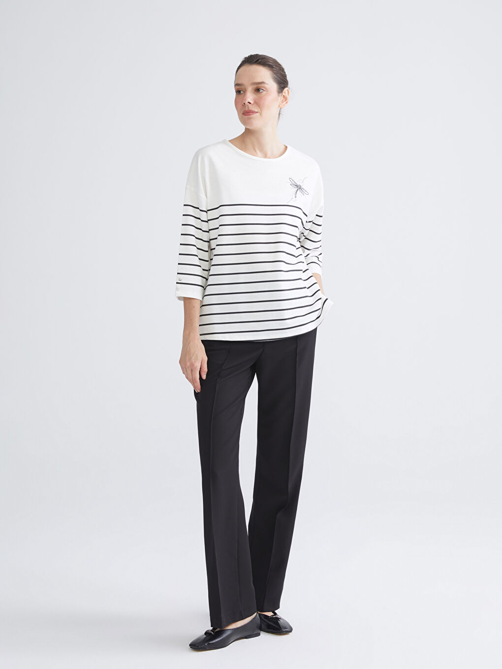 Crew Neck Striped Jersey Women's T-Shirt-3