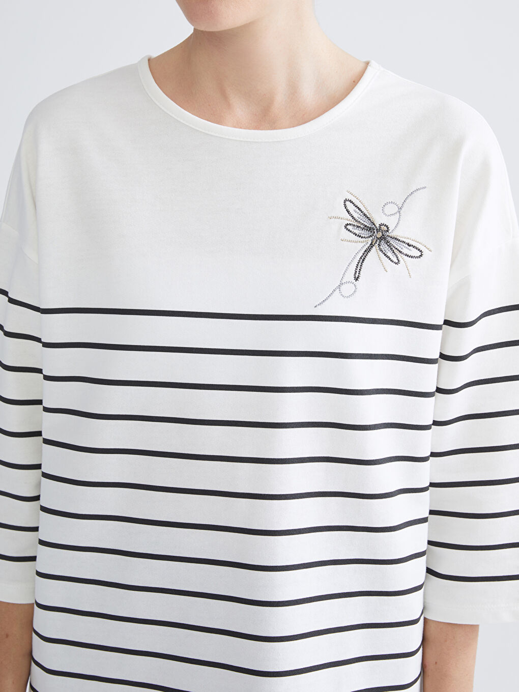 Crew Neck Striped Jersey Women's T-Shirt-5