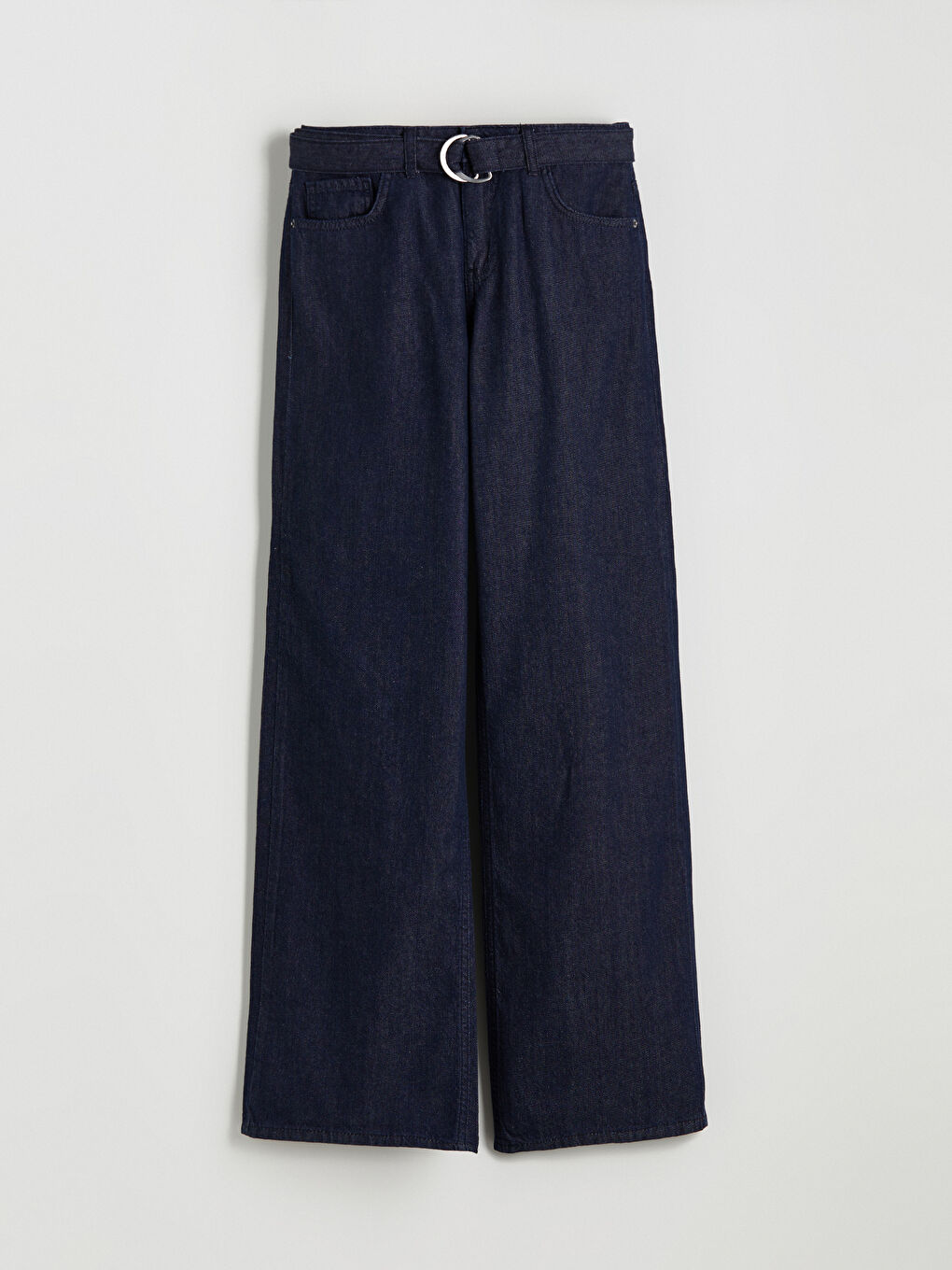 İndigo Beli Kemerli Wideleg Kadın Jean Pantolon-4