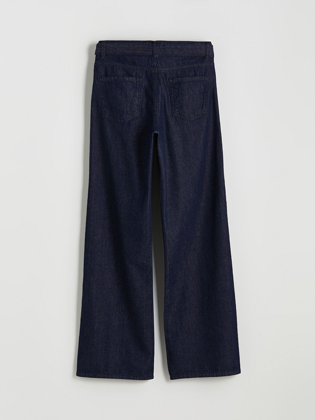 İndigo Beli Kemerli Wideleg Kadın Jean Pantolon-5