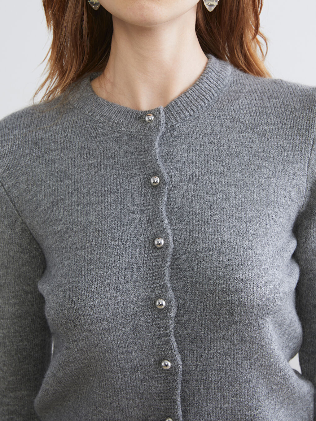 Gri Bisiklet Yaka Kadın Triko Hırka-2