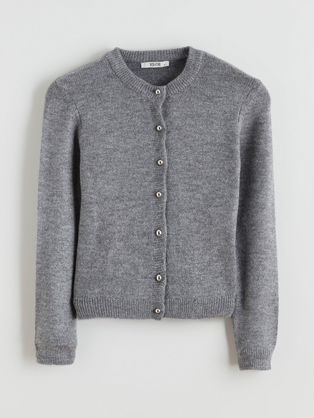 Gri Bisiklet Yaka Kadın Triko Hırka-4