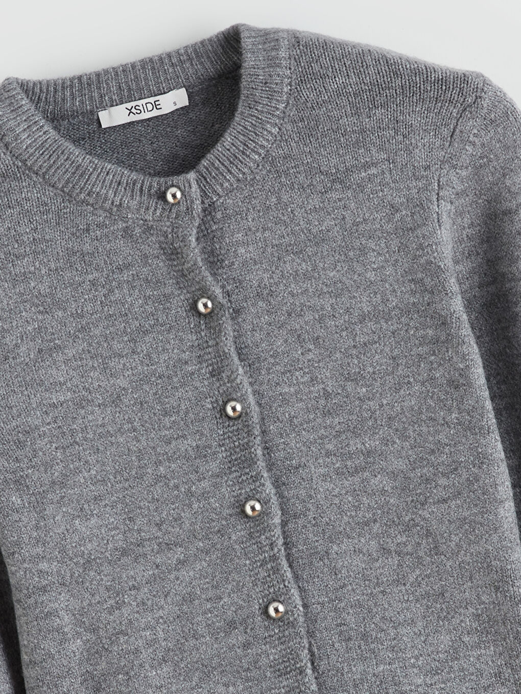 Gri Bisiklet Yaka Kadın Triko Hırka-5